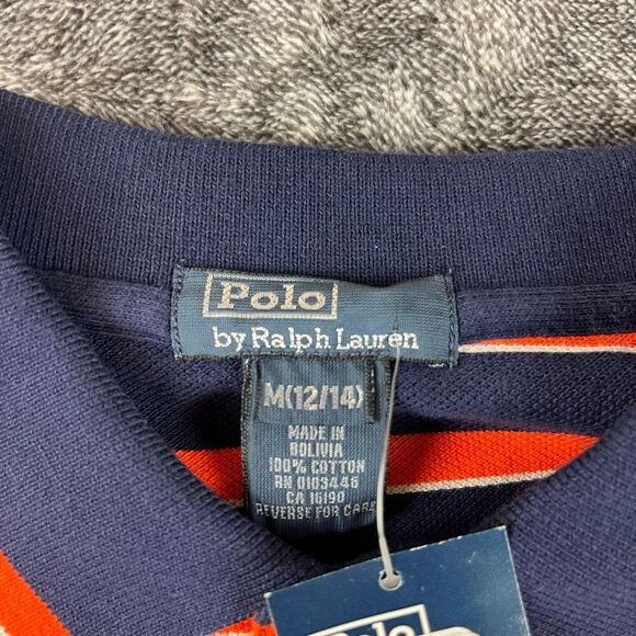 Polo Ralph Lauren Polo Long Sleeve Boys M 12/14 Stripe Orange Blue NWT - Picture 5 of 10